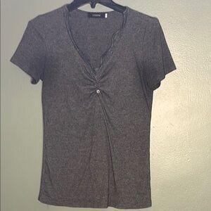 Lush Gray Ruched Short Sleeve Blouse